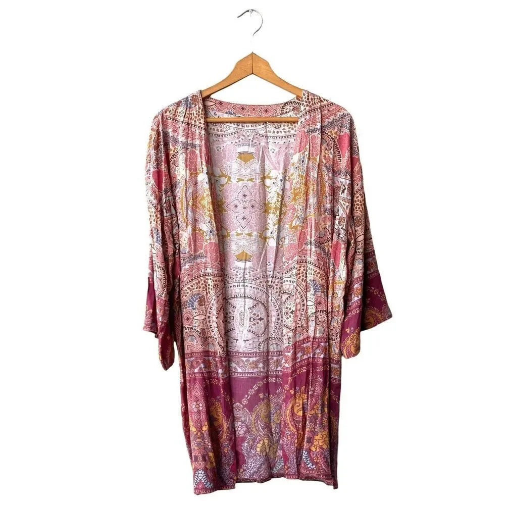 SOFT SURROUNDINGS Topper Duster Paisley 3/4 Open Front Boho Jacket Size L